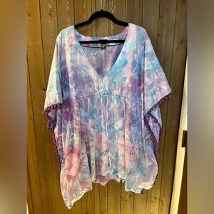 Blue and purple tie-dyed beach cover up